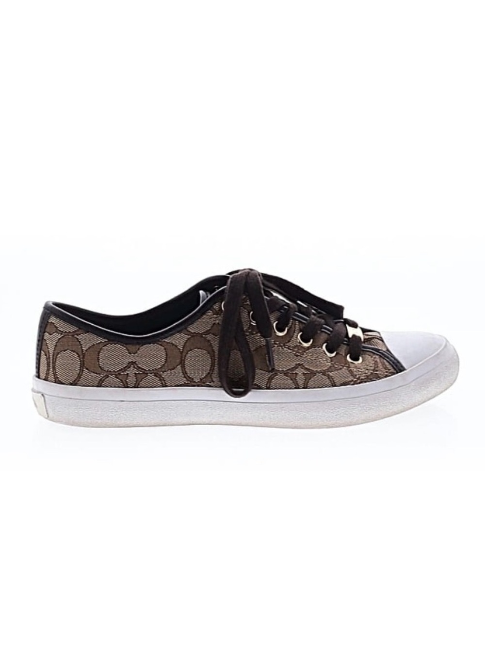 Coach Tan Signature Canvas Low-Top Sneaker with Black Trim